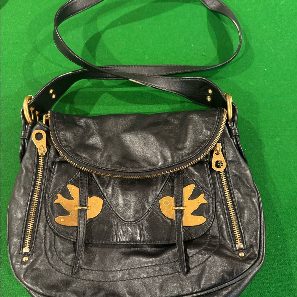 Marc Jacobs Black Shoulder Bag with Gold Bird Accents